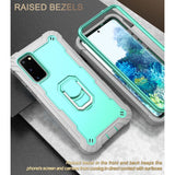 For-Samsung-Galaxy-S20-FE-/-FE-5G-PC-+-Rubber-3-layers-Shockproof-Protective-Case-with-Rotating-Holder(Grey-White-+-Mint-Green)