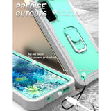 For-Samsung-Galaxy-S20-FE-/-FE-5G-PC-+-Rubber-3-layers-Shockproof-Protective-Case-with-Rotating-Holder(Grey-White-+-Mint-Green)