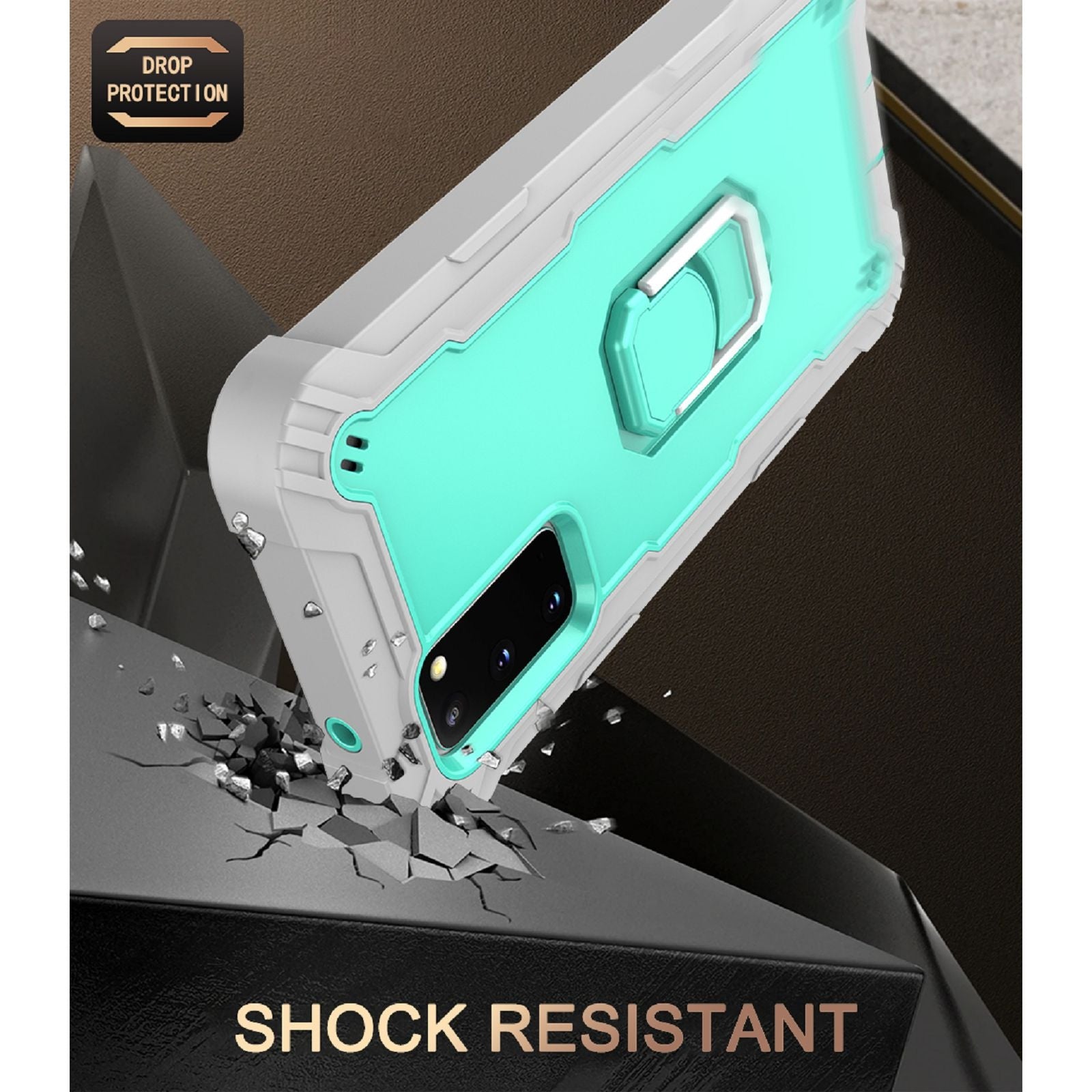 For-Samsung-Galaxy-S20-FE-/-FE-5G-PC-+-Rubber-3-layers-Shockproof-Protective-Case-with-Rotating-Holder(Grey-White-+-Mint-Green)