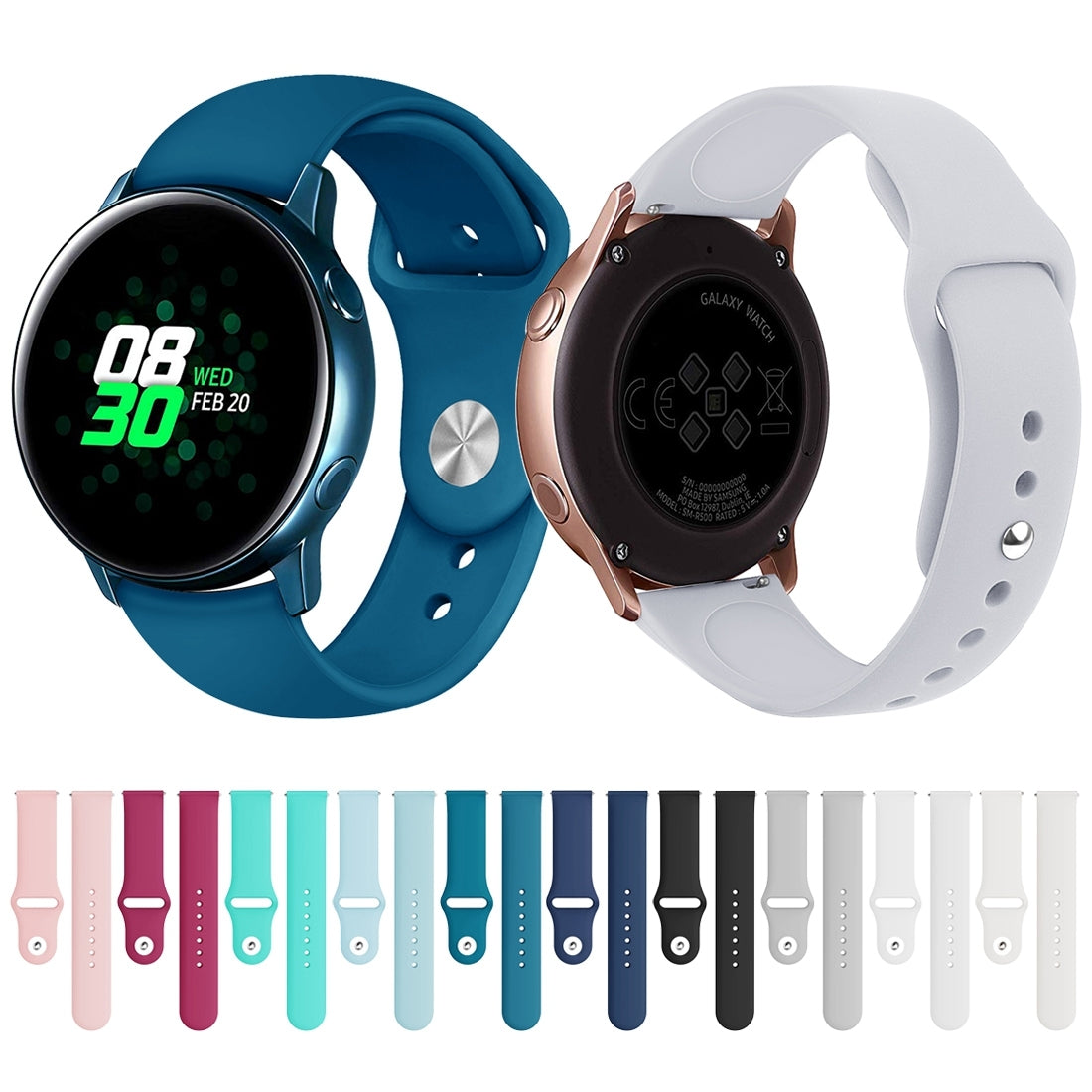 For-Samsung-Galaxy-Watch-Active2-Bluetooth-Version-44mm-Smart-Watch-Solid-Color-Silicone-Watch-Band,-Size:L-(Black)