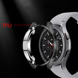 For-Samsung-Galaxy-Watch4-Classic-46mm-Electroplating-Hollow-Half-pack-TPU-Protective-Case(Silver)