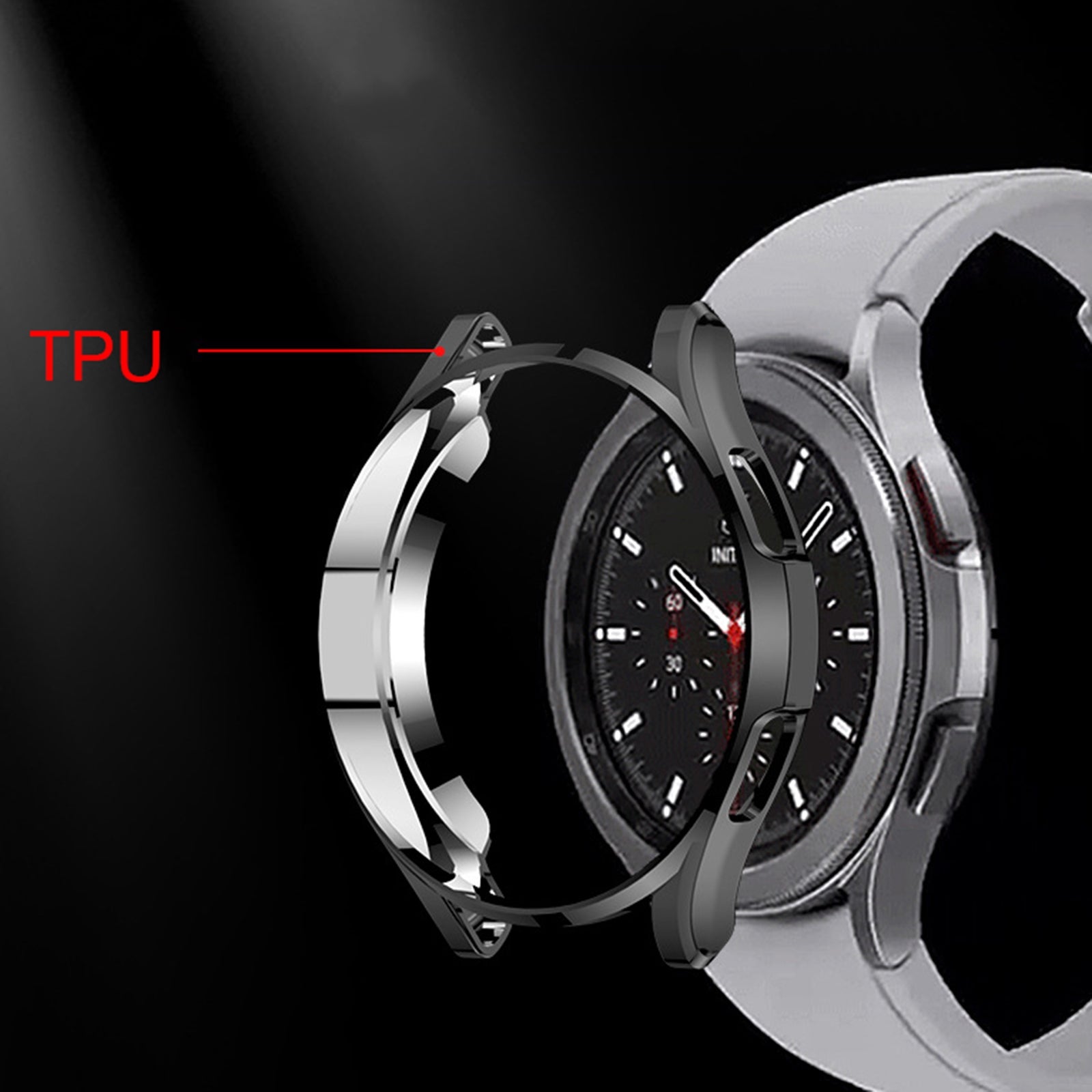For-Samsung-Galaxy-Watch4-Classic-46mm-Electroplating-Hollow-Half-pack-TPU-Protective-Case(Silver)