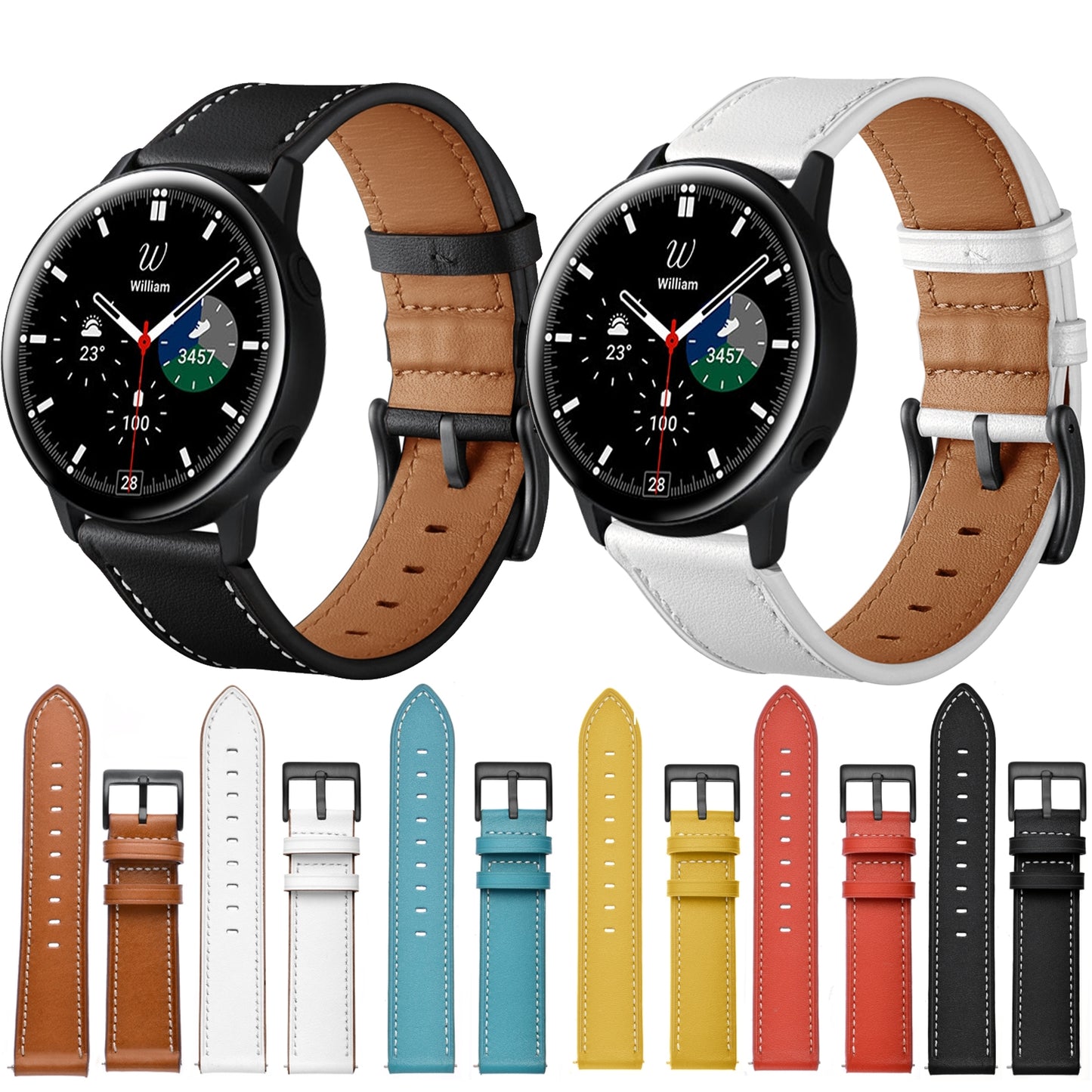 For-Samsung-Galaxy-Watch-3-41mm-Leather-Watch-Band(Black)