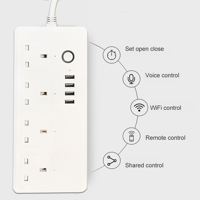 ZigBee 13A SM-SO301-K 4 Holes + 4 USB Multi-purpose Smart Power Strip, UK Plug