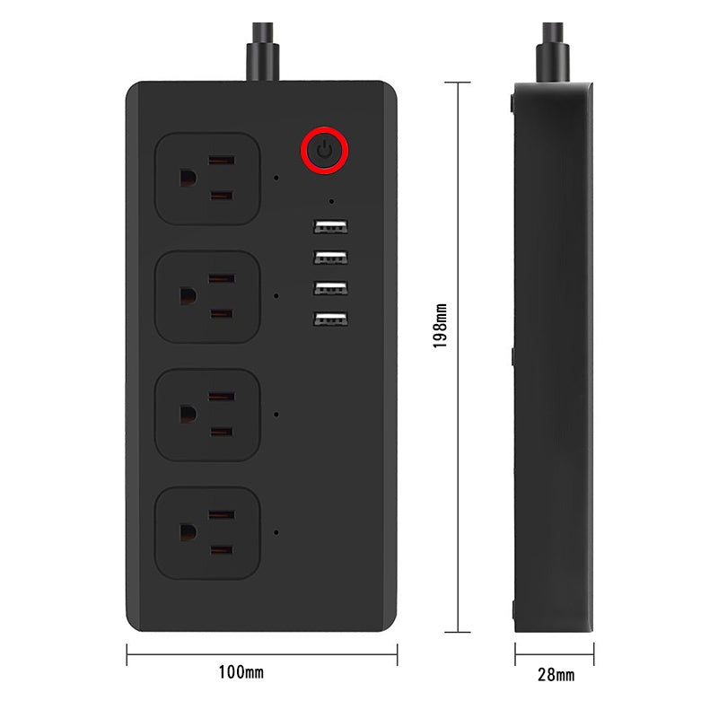 WiFi 10A SM-SO301-U 2500W 4 Holes + 4 USB Smart Power Strip, US Plug(Black)