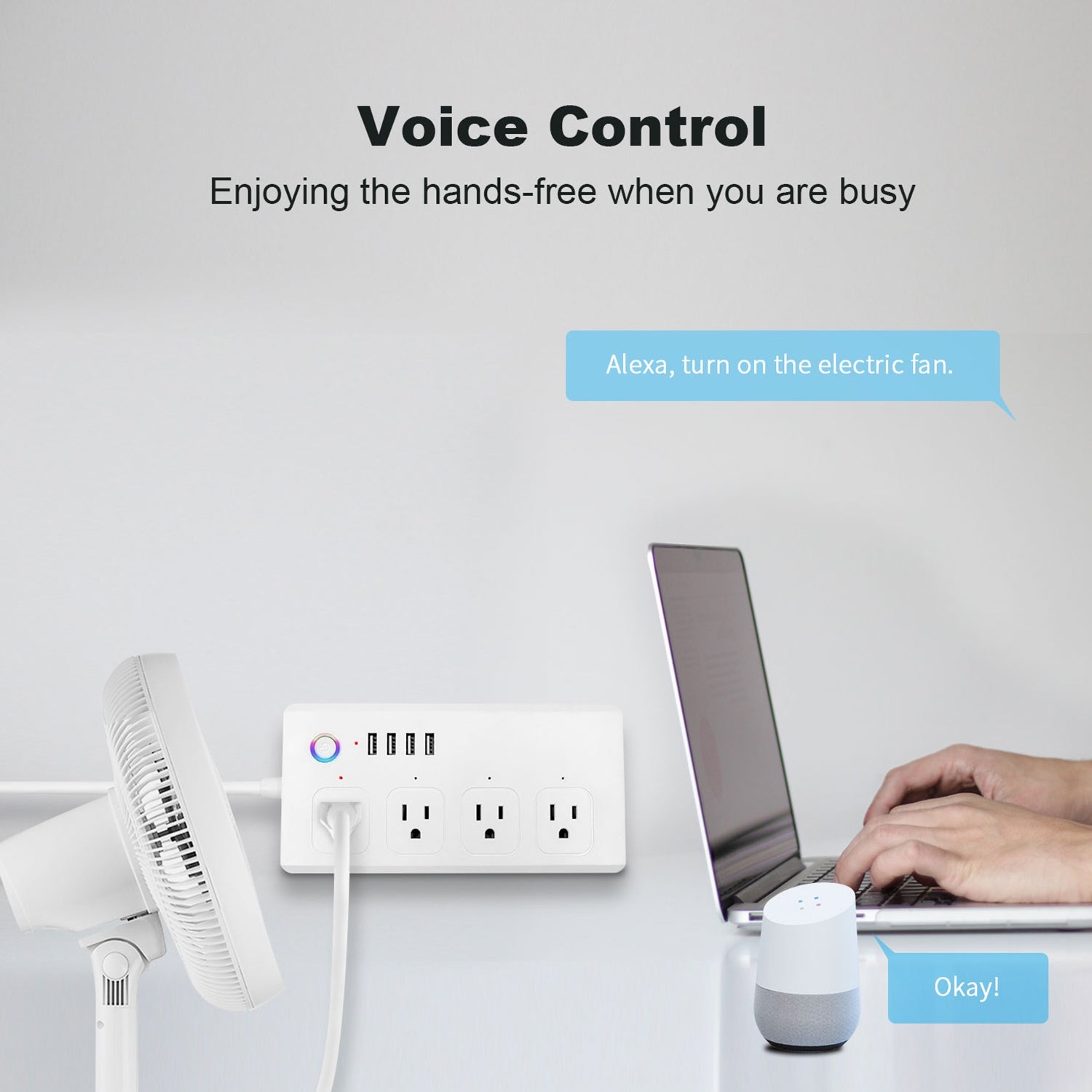 WiFi 10A SM-SO301-U 2500W 4 Holes + 4 USB Smart Power Strip, US Plug(White)