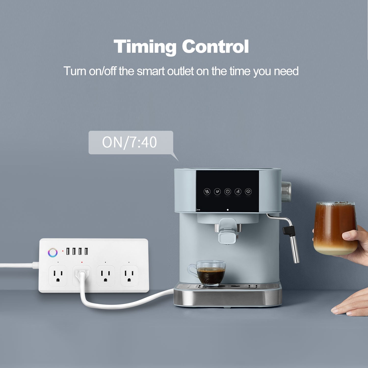 WiFi 10A SM-SO301-U 2500W 4 Holes + 4 USB Smart Power Strip, US Plug(White)