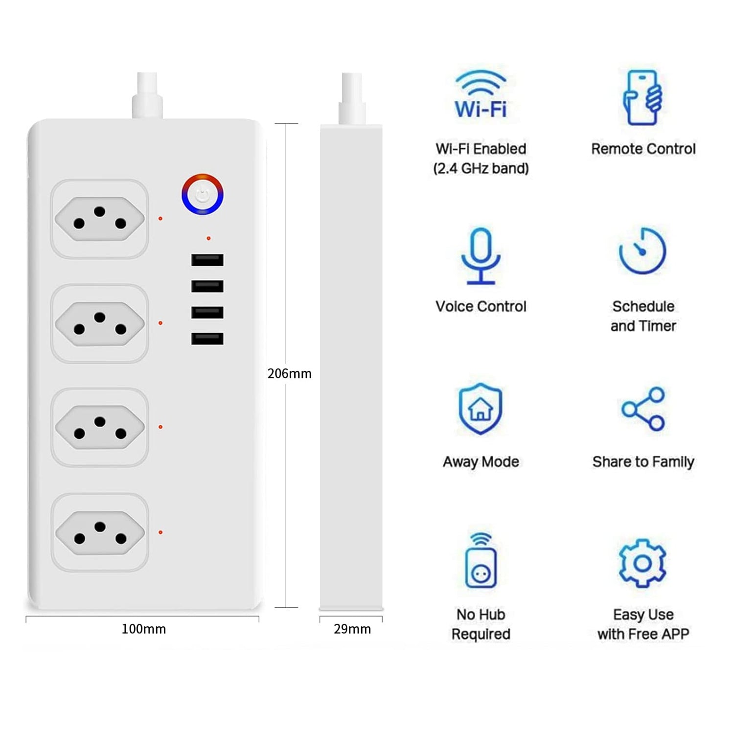 WiFi 10A SM-SO301-B 4 Holes + 4 USB Multi-purpose Smart Power Strip, Brazil Plug