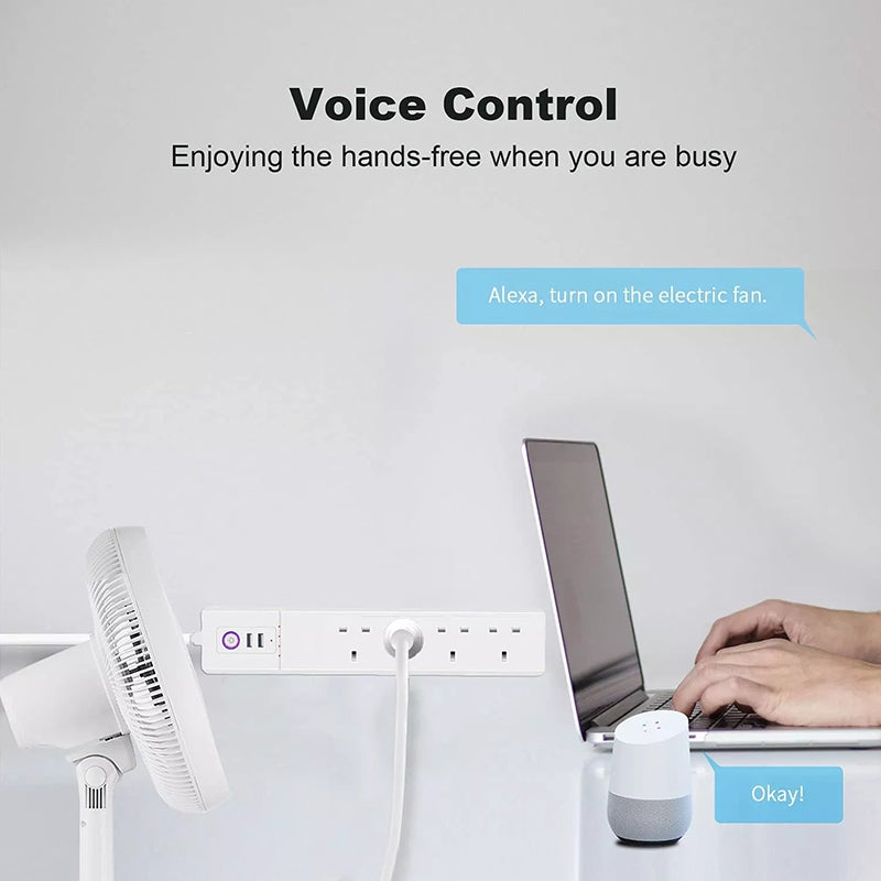WiFi 10A SM-SO306-K 4 Holes + 2 USB Multi-purpose Smart Power Strip, UK Plug