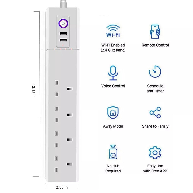WiFi 16A SM-SO306-K 4 Holes + 2 USB Multi-purpose Smart Power Strip, UK Plug