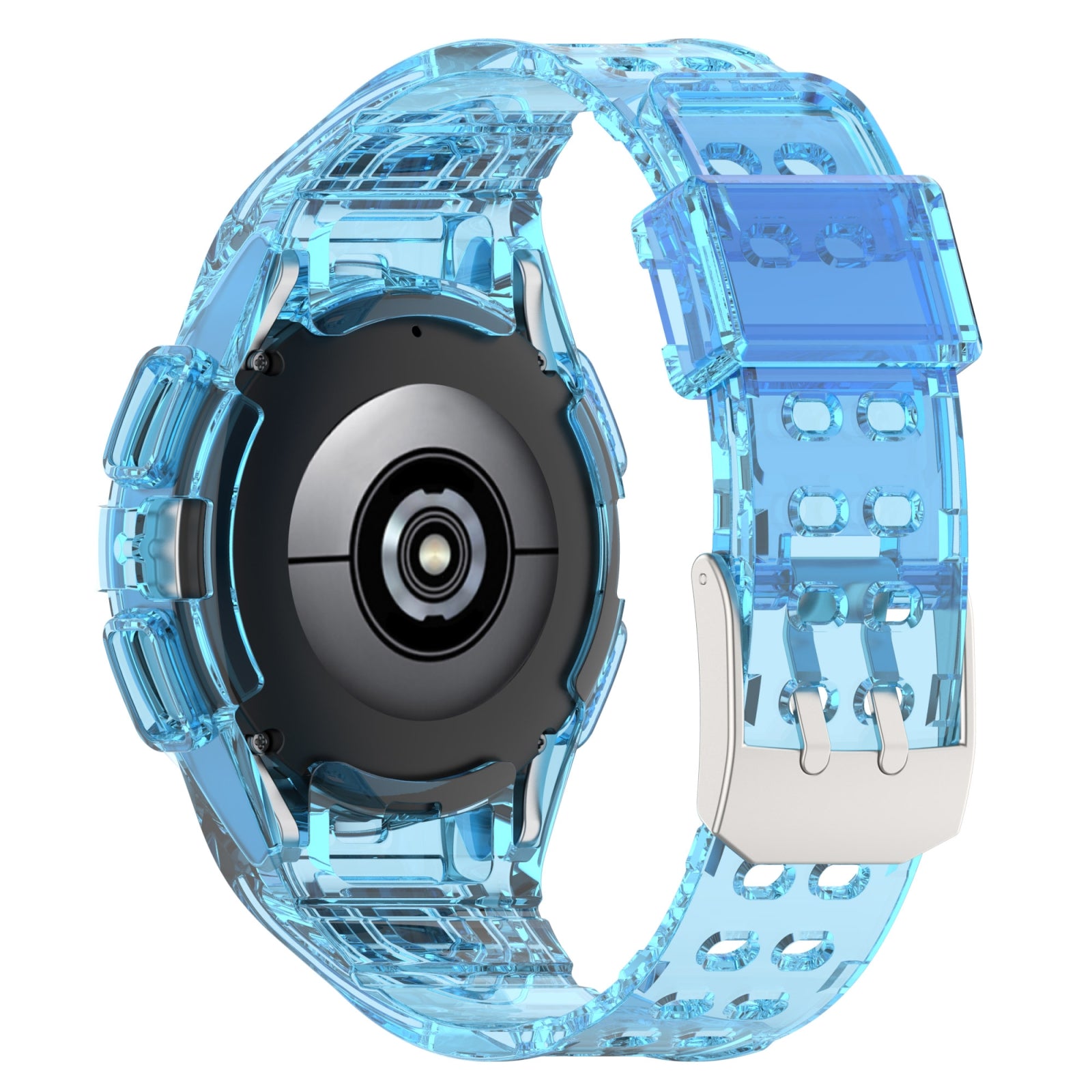 For-Samsung-Galaxy-Watch4-Classic-46mm-Silicone-Integrated-Watch-Band(Transparent-Blue)
