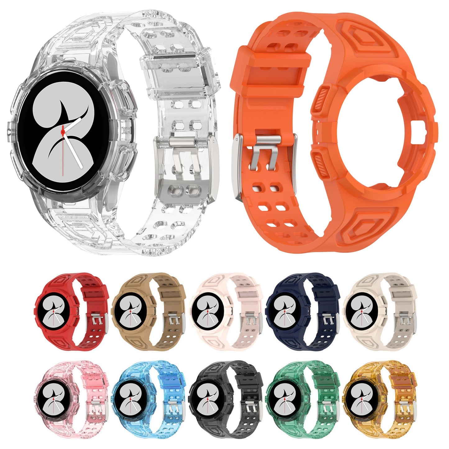 For-Samsung-Galaxy-Watch4-Classic-46mm-Silicone-Integrated-Watch-Band(Transparent-Blue)