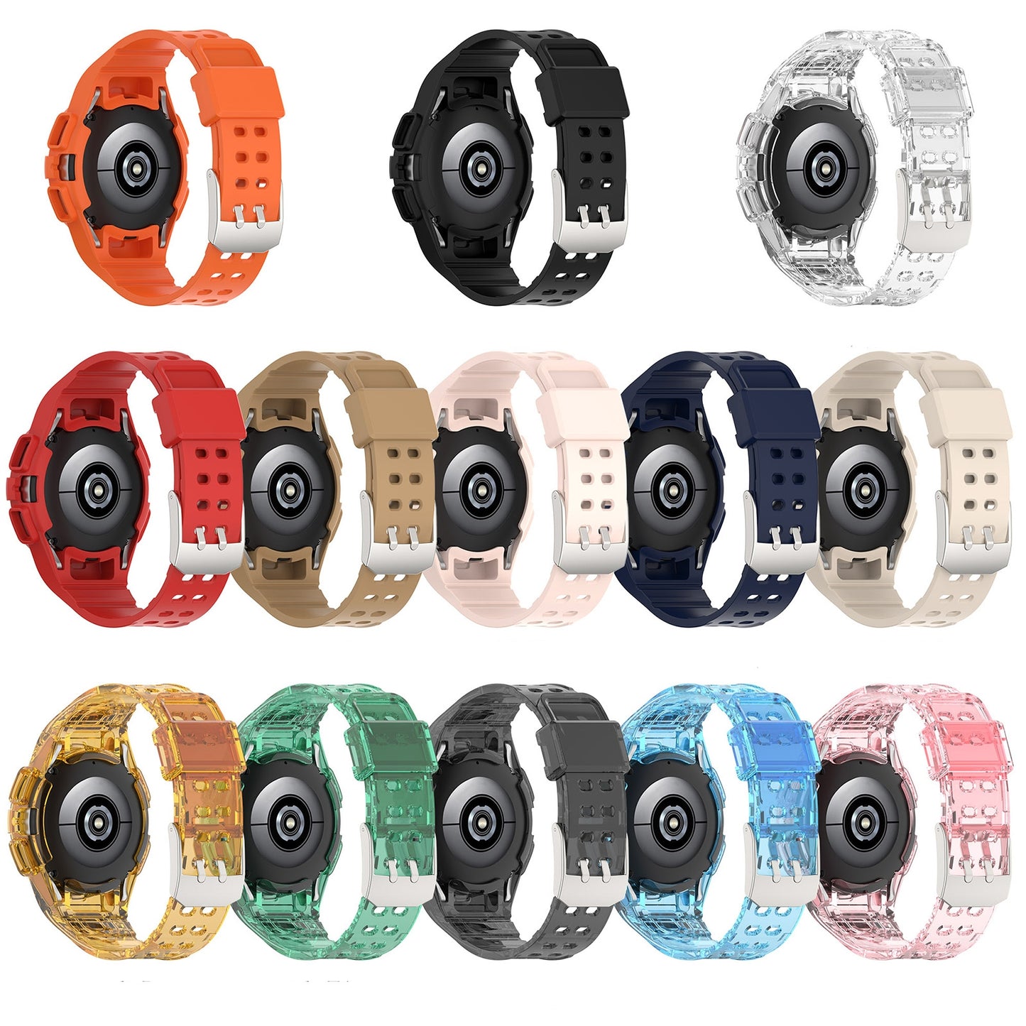 For-Samsung-Galaxy-Watch4-Classic-46mm-Silicone-Integrated-Watch-Band(Transparent-Blue)