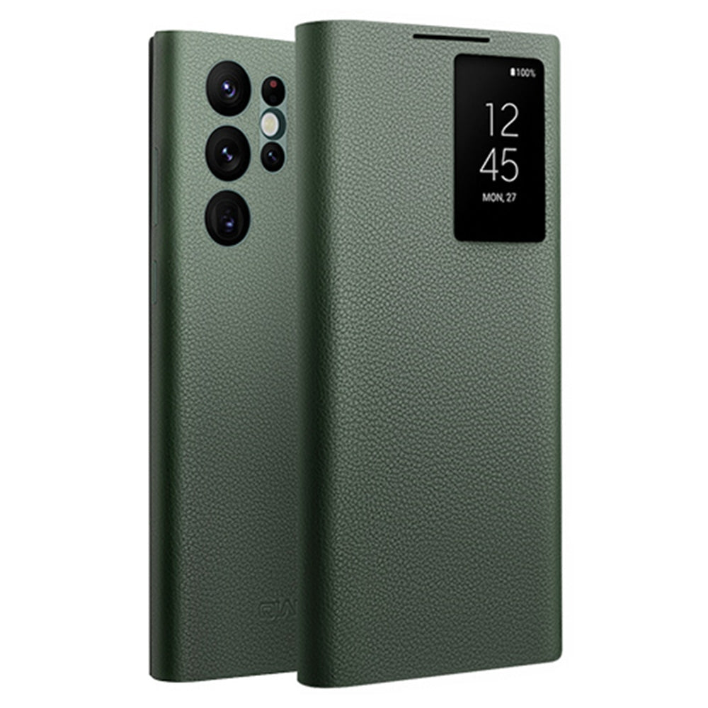 For-Samsung-Galaxy-S22-Ultra-5G-QIALINO-Magnetic-Genuine-Leather-Phone-Case(Green)