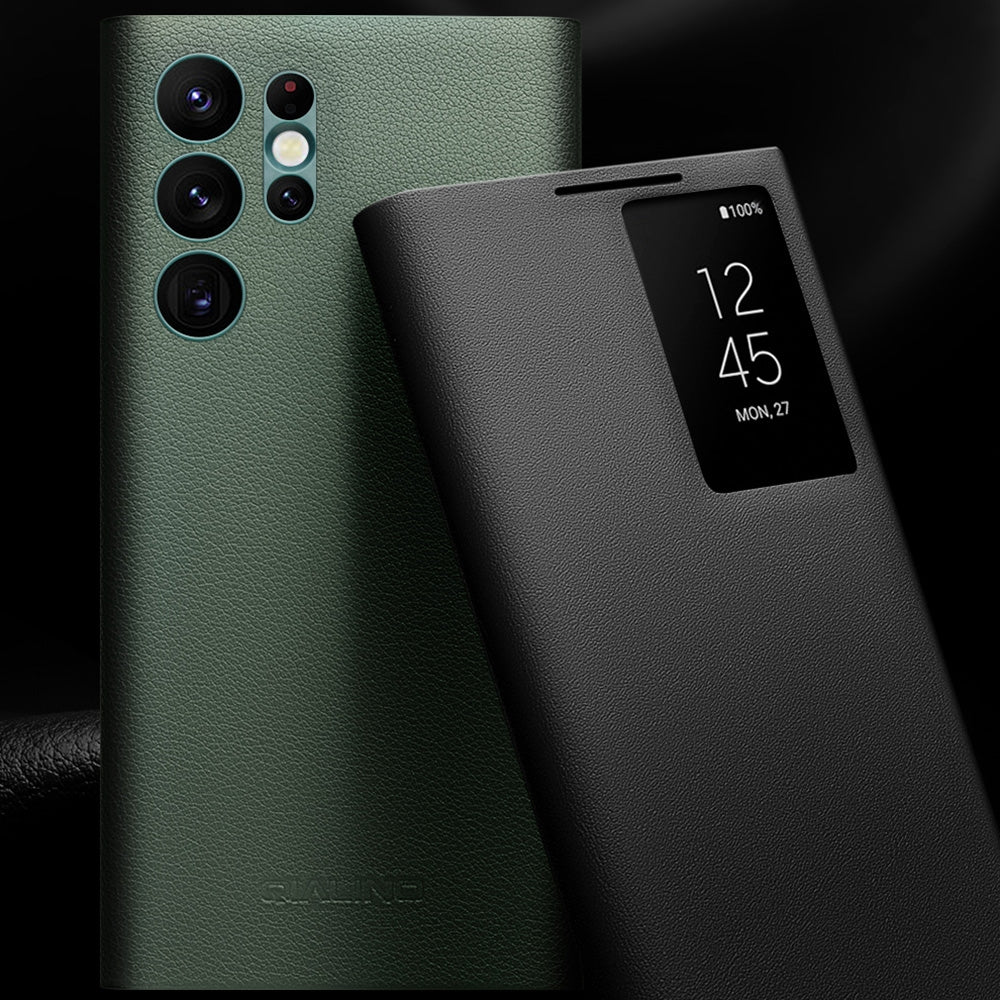 For-Samsung-Galaxy-S22-Ultra-5G-QIALINO-Magnetic-Genuine-Leather-Phone-Case(Green)