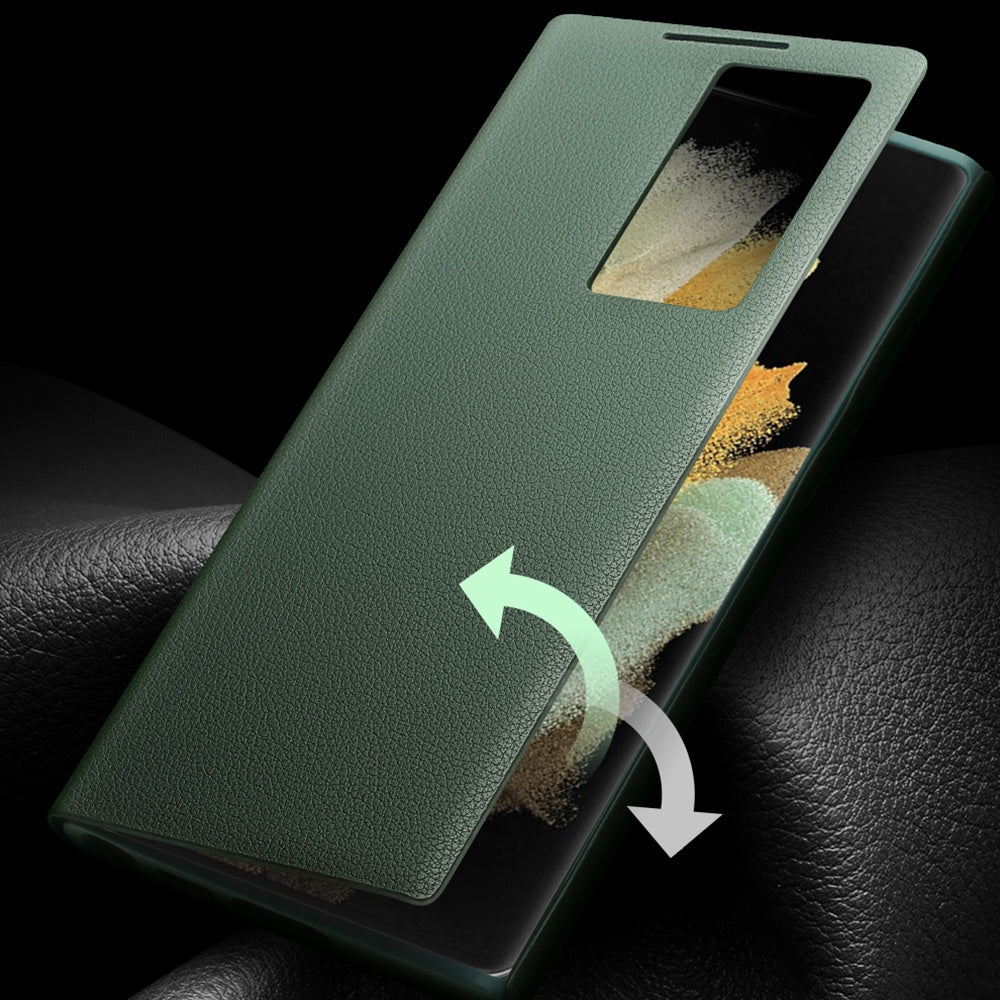 For-Samsung-Galaxy-S22-Ultra-5G-QIALINO-Magnetic-Genuine-Leather-Phone-Case(Green)