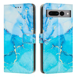 For-Google-Pixel-7-Pro-Painted-Marble-Pattern-Leather-Phone-Case(Blue-Green)