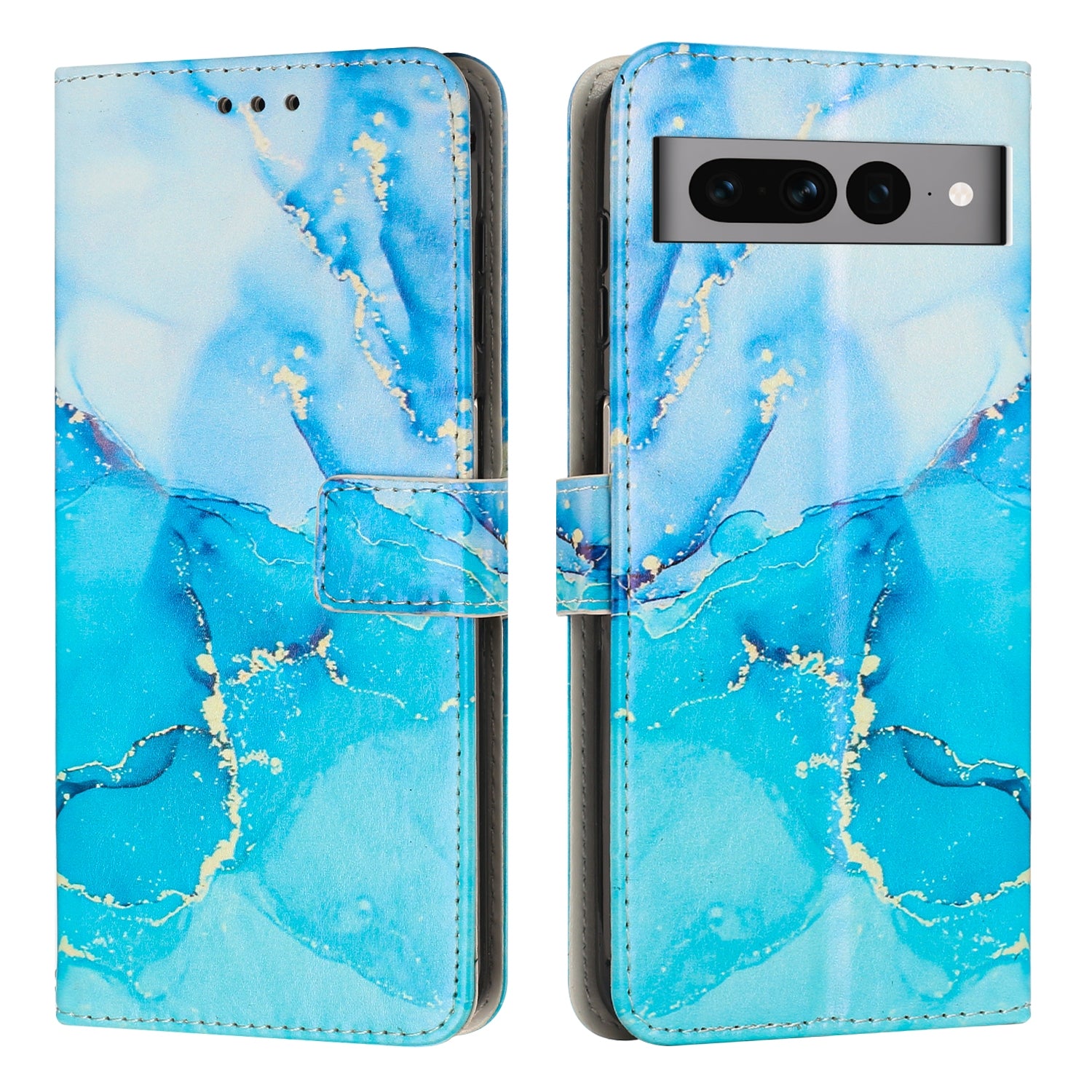 For-Google-Pixel-7-Pro-Painted-Marble-Pattern-Leather-Phone-Case(Blue-Green)