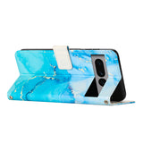 For-Google-Pixel-7-Pro-Painted-Marble-Pattern-Leather-Phone-Case(Blue-Green)