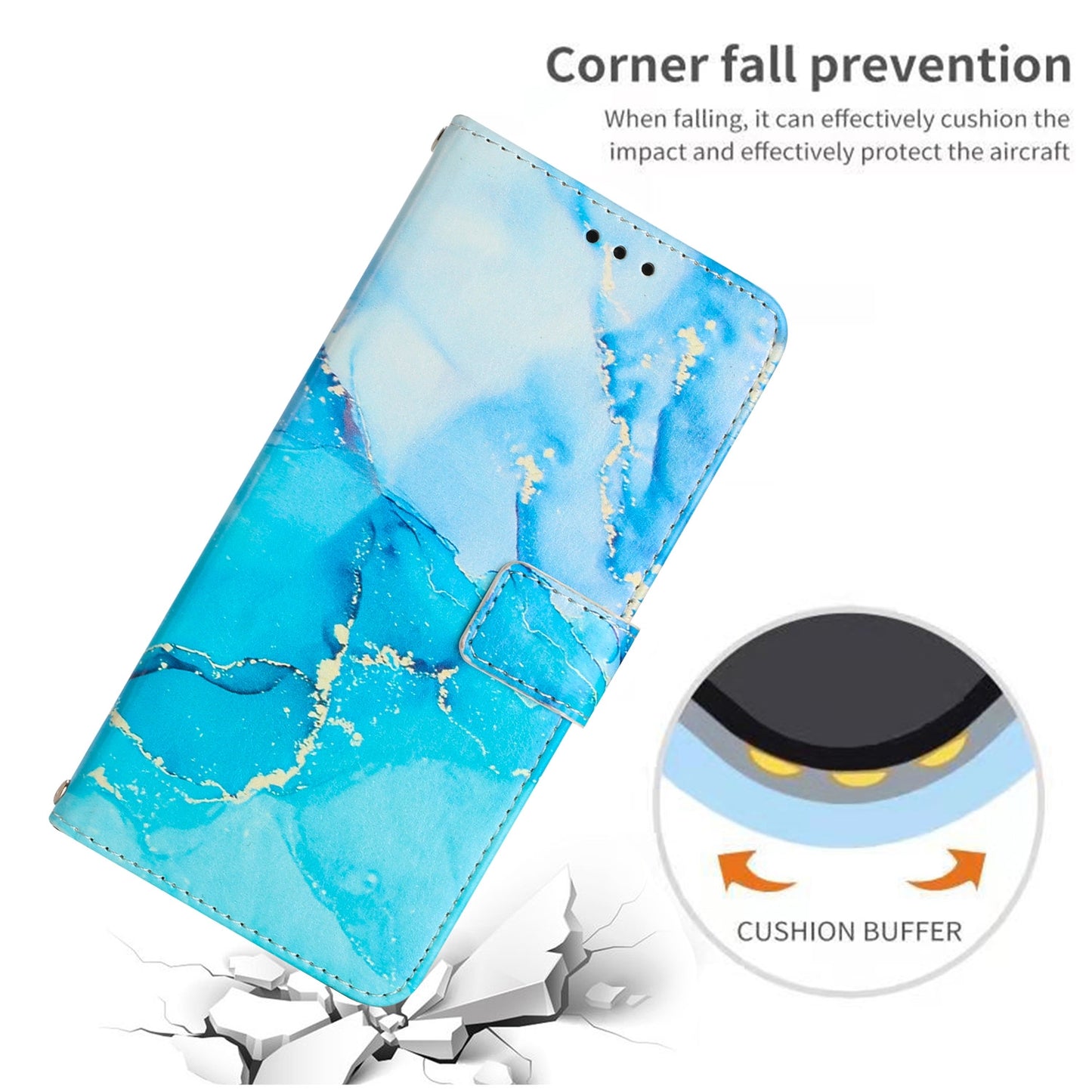 For-Google-Pixel-7-Pro-Painted-Marble-Pattern-Leather-Phone-Case(Blue-Green)