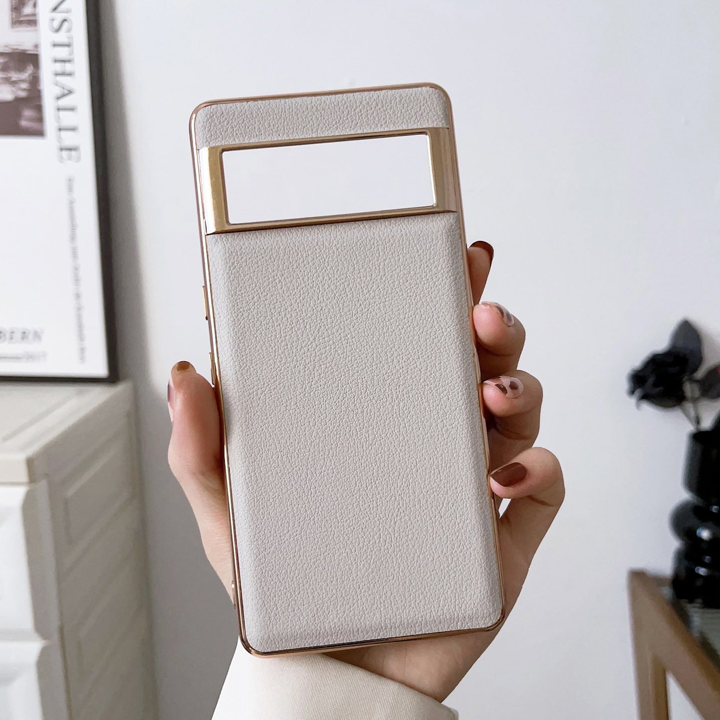 For-Google-Pixel-6-Pro-Waves-Series-Nano-Electroplating-Genuine-Leather-Phone-Case(Grey)