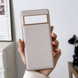 For-Google-Pixel-6-Pro-Waves-Series-Nano-Electroplating-Genuine-Leather-Phone-Case(Grey)
