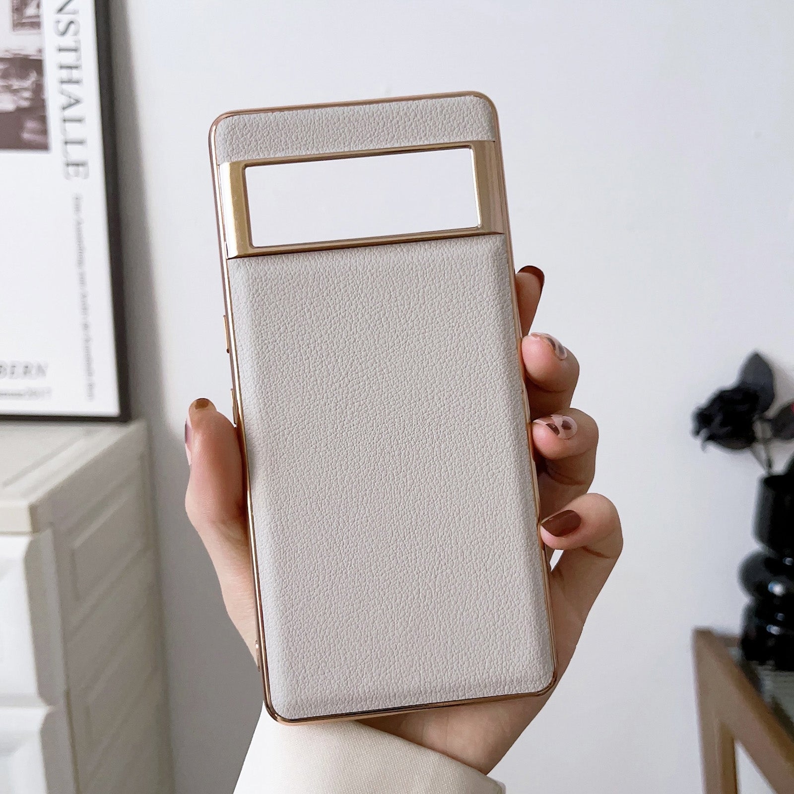 For-Google-Pixel-6-Pro-Waves-Series-Nano-Electroplating-Genuine-Leather-Phone-Case(Grey)