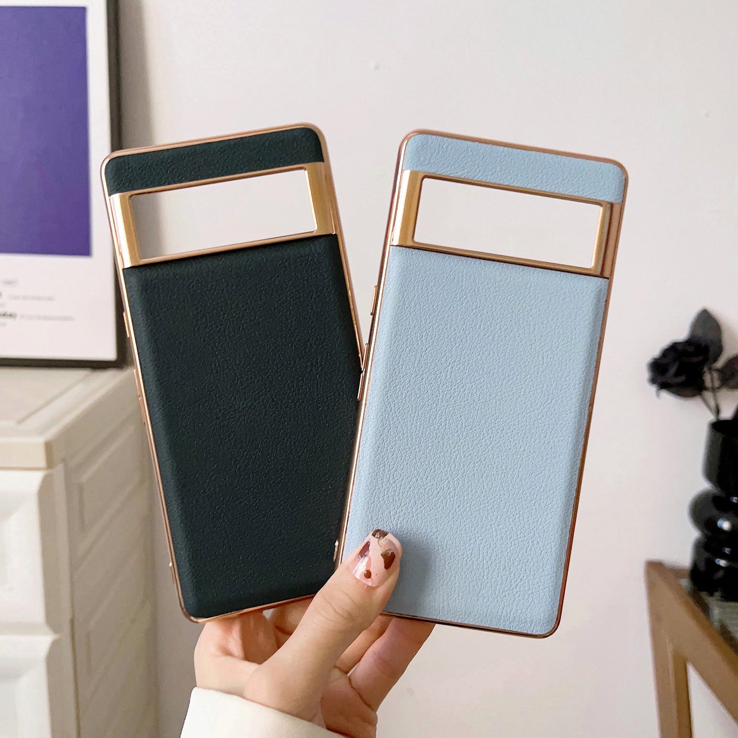 For-Google-Pixel-6-Pro-Waves-Series-Nano-Electroplating-Genuine-Leather-Phone-Case(Grey)