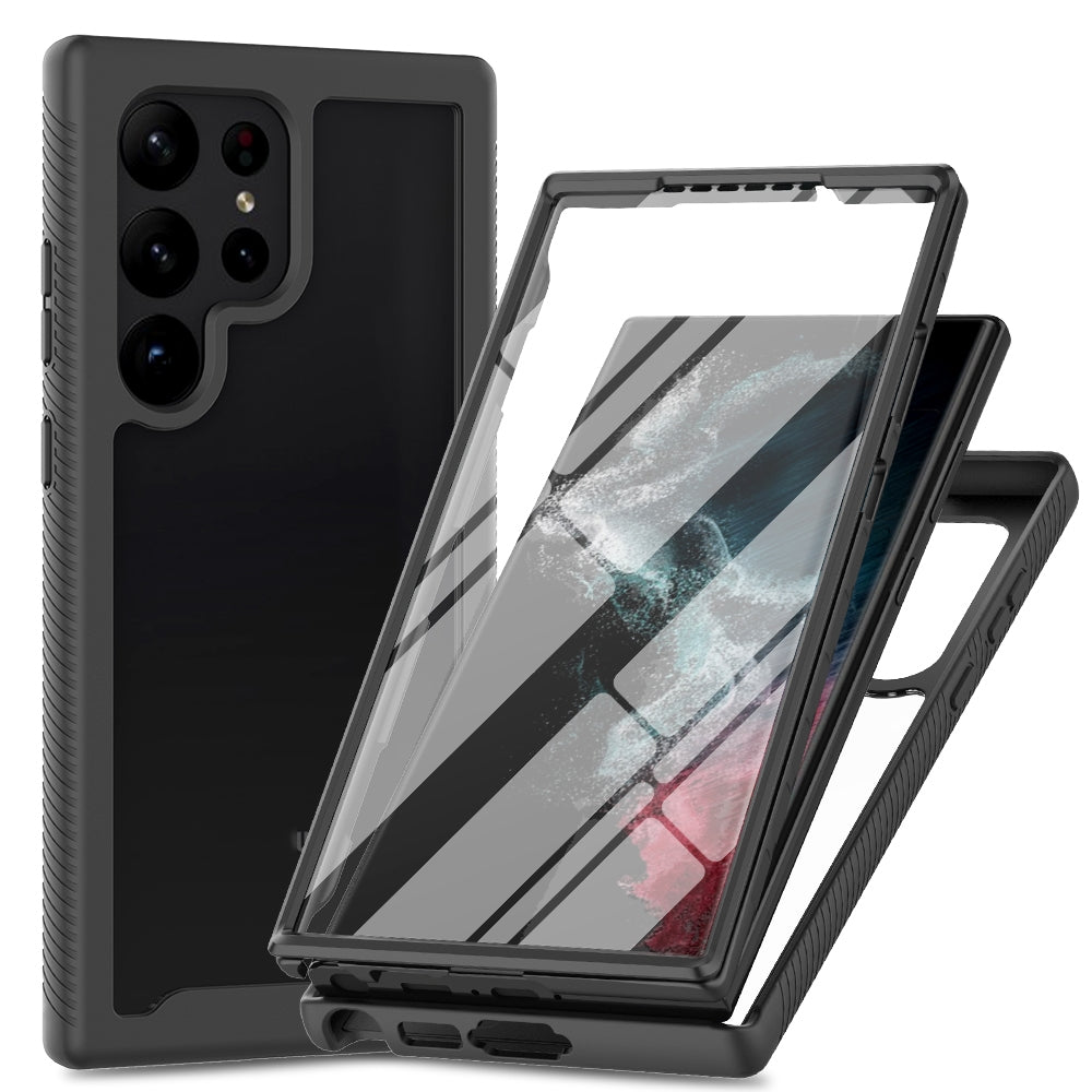 For-Samsung-Galaxy-S23-Ultra-5G-Two-layer-Integrated-Transparent-TPU-+-PC-+-PET-Protective-Phone-Case(Black)