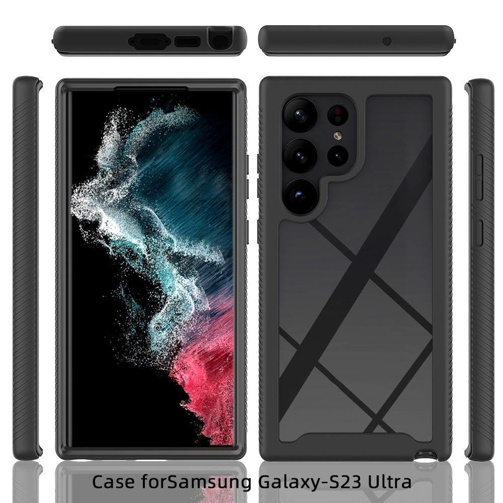 For-Samsung-Galaxy-S23-Ultra-5G-Two-layer-Integrated-Transparent-TPU-+-PC-+-PET-Protective-Phone-Case(Black)