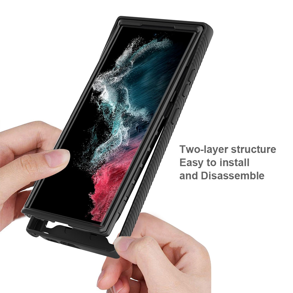 For-Samsung-Galaxy-S23-Ultra-5G-Two-layer-Integrated-Transparent-TPU-+-PC-+-PET-Protective-Phone-Case(Black)