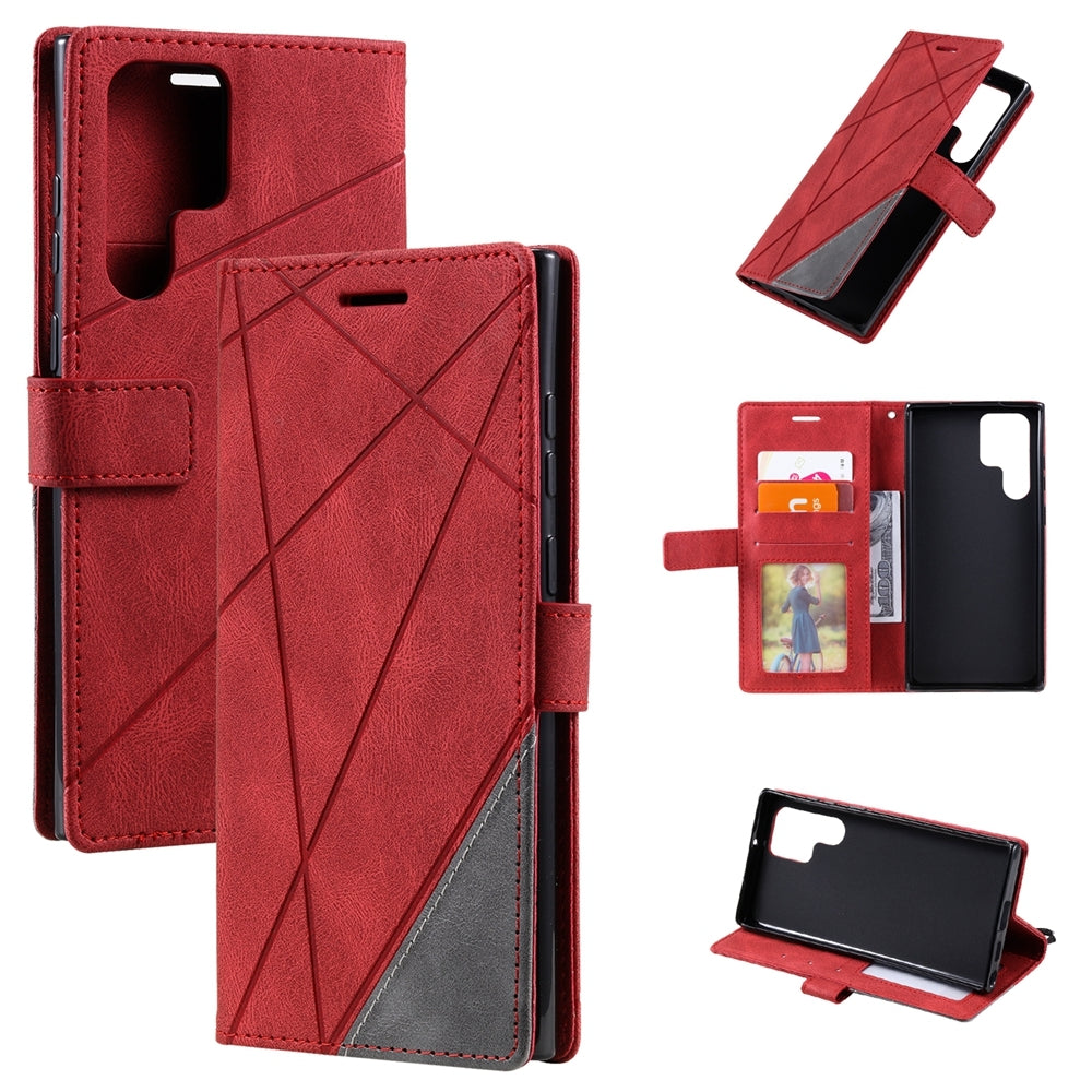 For-Samsung-Galaxy-S23-Ultra-5G-Skin-Feel-Splicing-Leather-Phone-Case(Red)