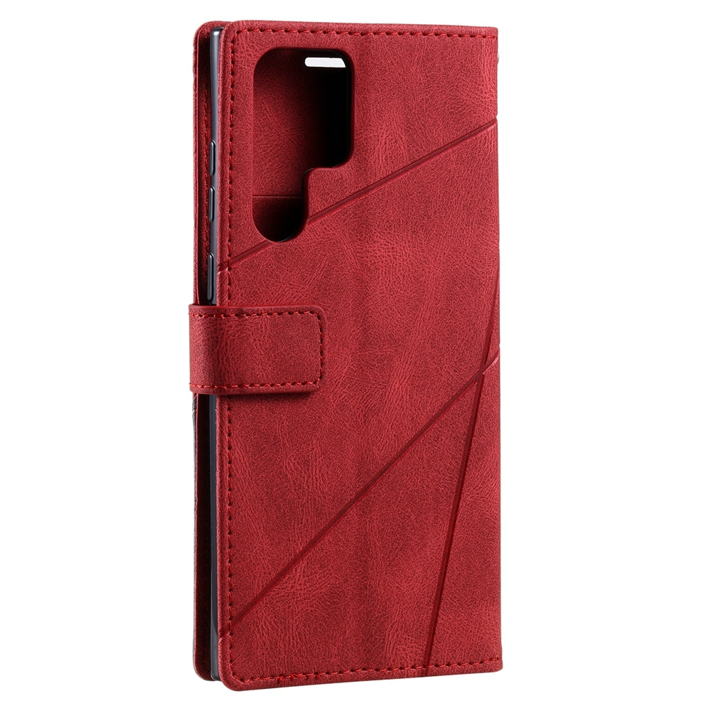 For-Samsung-Galaxy-S23-Ultra-5G-Skin-Feel-Splicing-Leather-Phone-Case(Red)