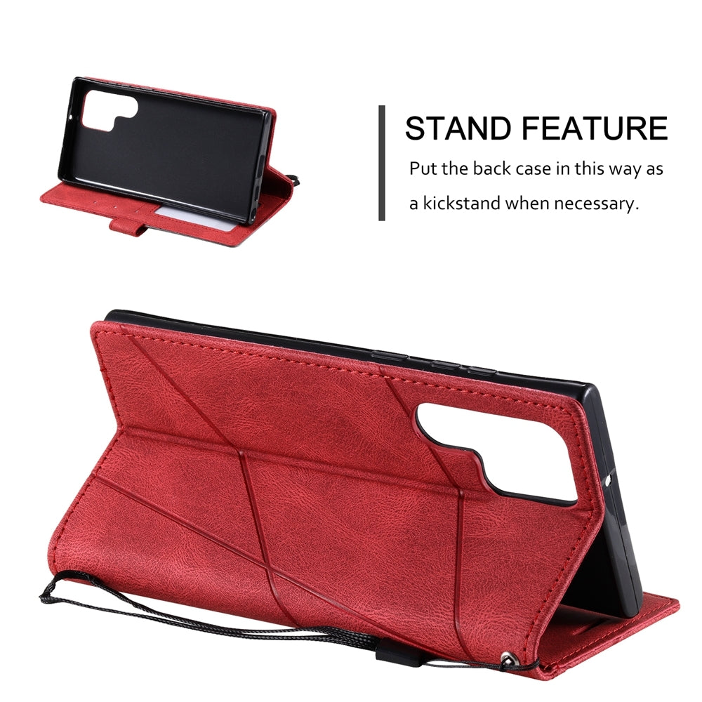 For-Samsung-Galaxy-S23-Ultra-5G-Skin-Feel-Splicing-Leather-Phone-Case(Red)