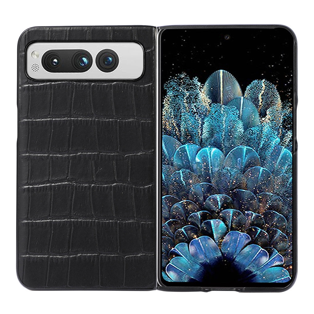For-Google-Pixel-Fold-Crocodile-Texture-Genuine-Leather-Phone-Case(Black)