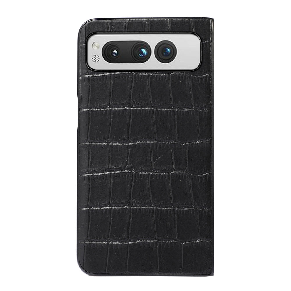 For-Google-Pixel-Fold-Crocodile-Texture-Genuine-Leather-Phone-Case(Black)