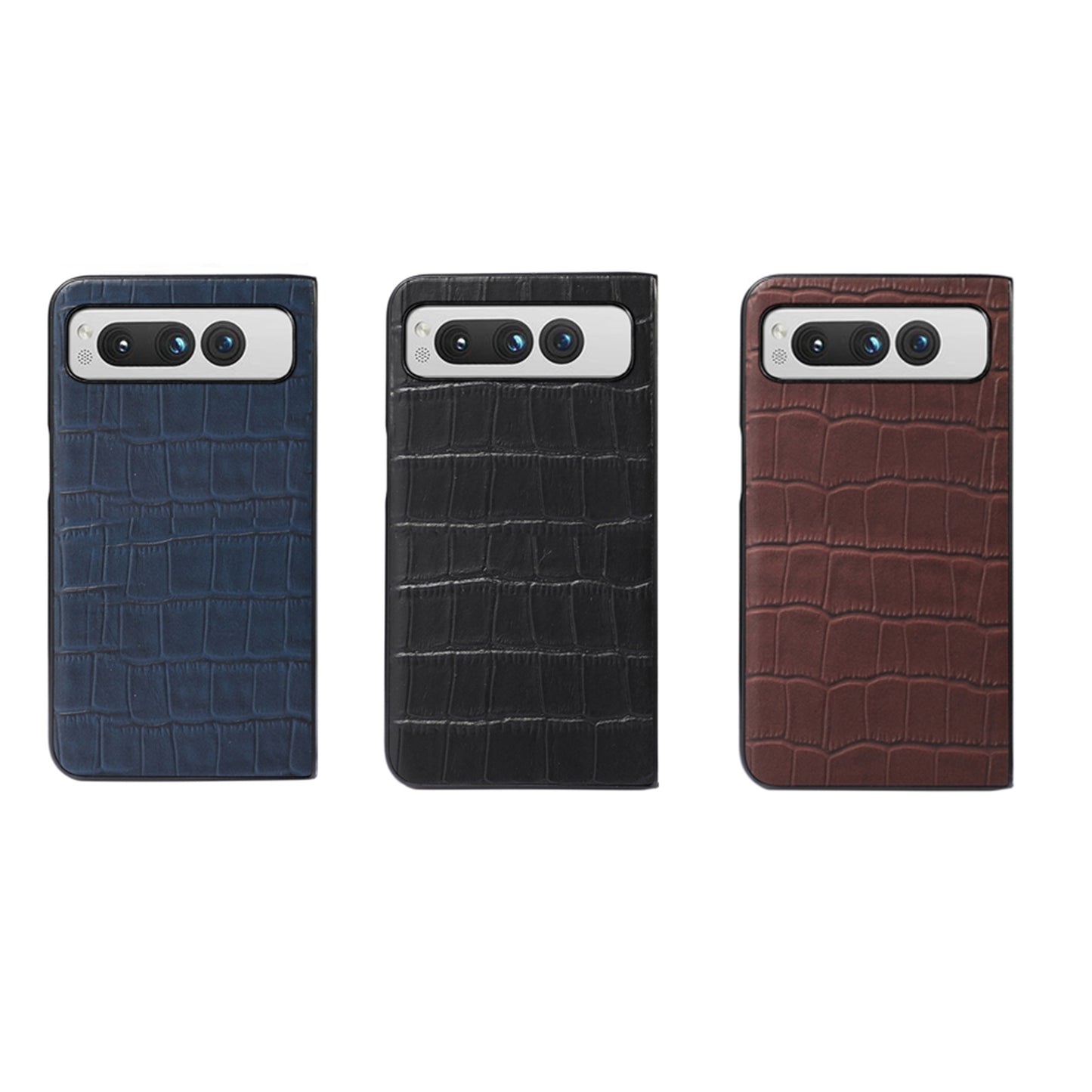 For-Google-Pixel-Fold-Crocodile-Texture-Genuine-Leather-Phone-Case(Black)