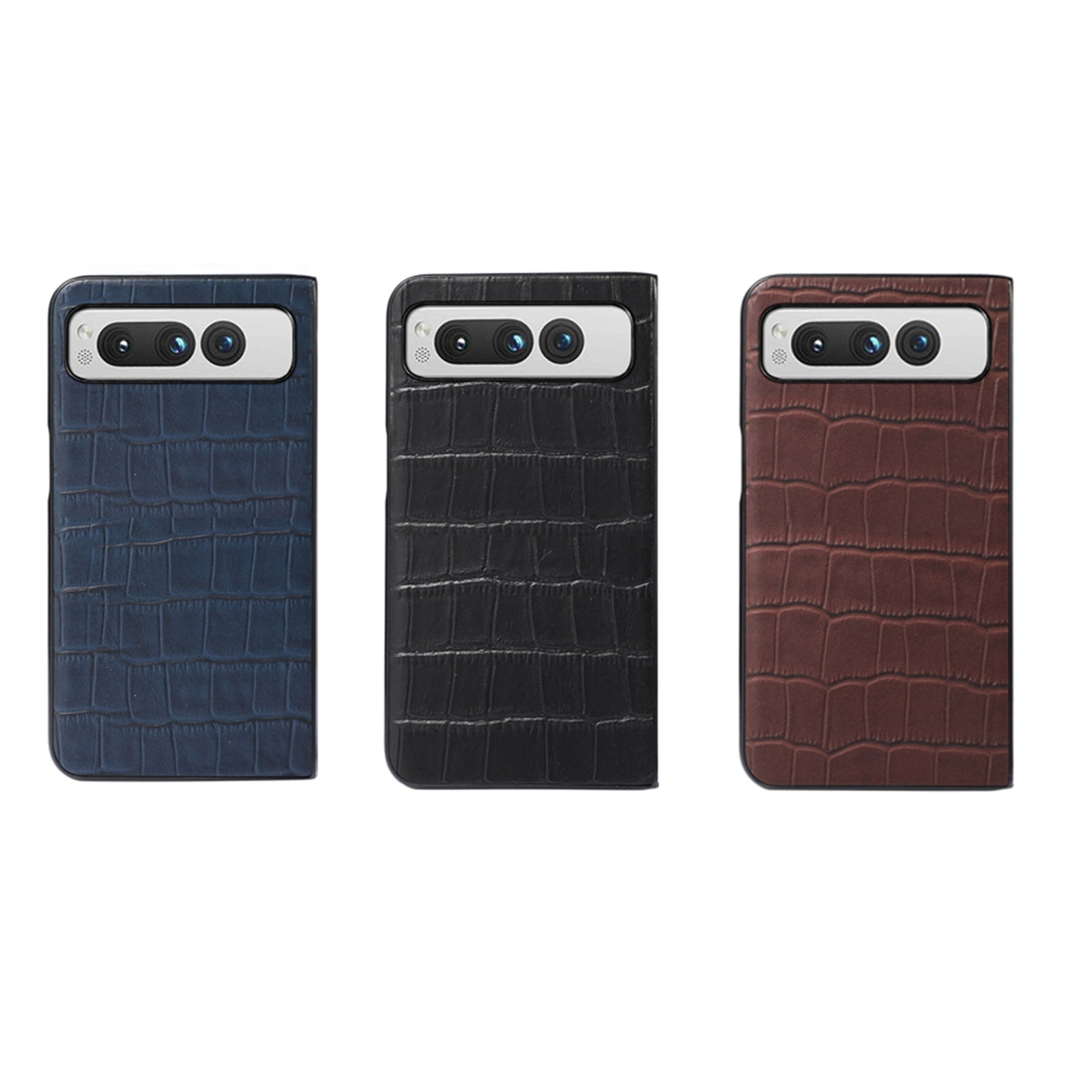 For-Google-Pixel-Fold-Crocodile-Texture-Genuine-Leather-Phone-Case(Black)