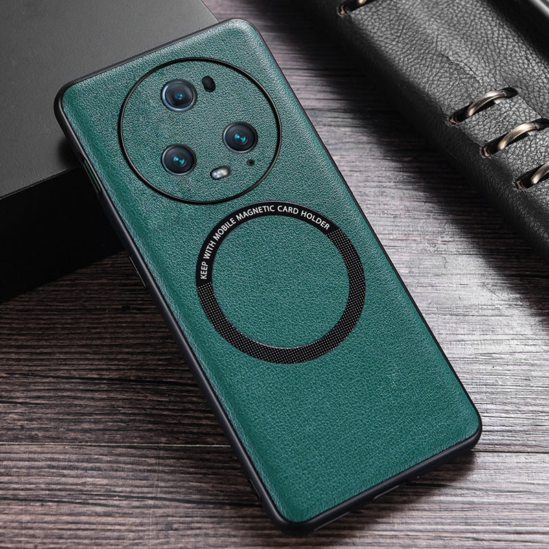 For-Honor-Magic5-Pro-Cloth-Texture-PU-MagSafe-Magnetic-Phone-Case(Green)