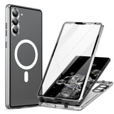 For-Samsung-Galaxy-S24-5G-HD-Full-Cover-Magsafe-Magnetic-Metal-Tempered-Glass-Phone-Case(Silver)