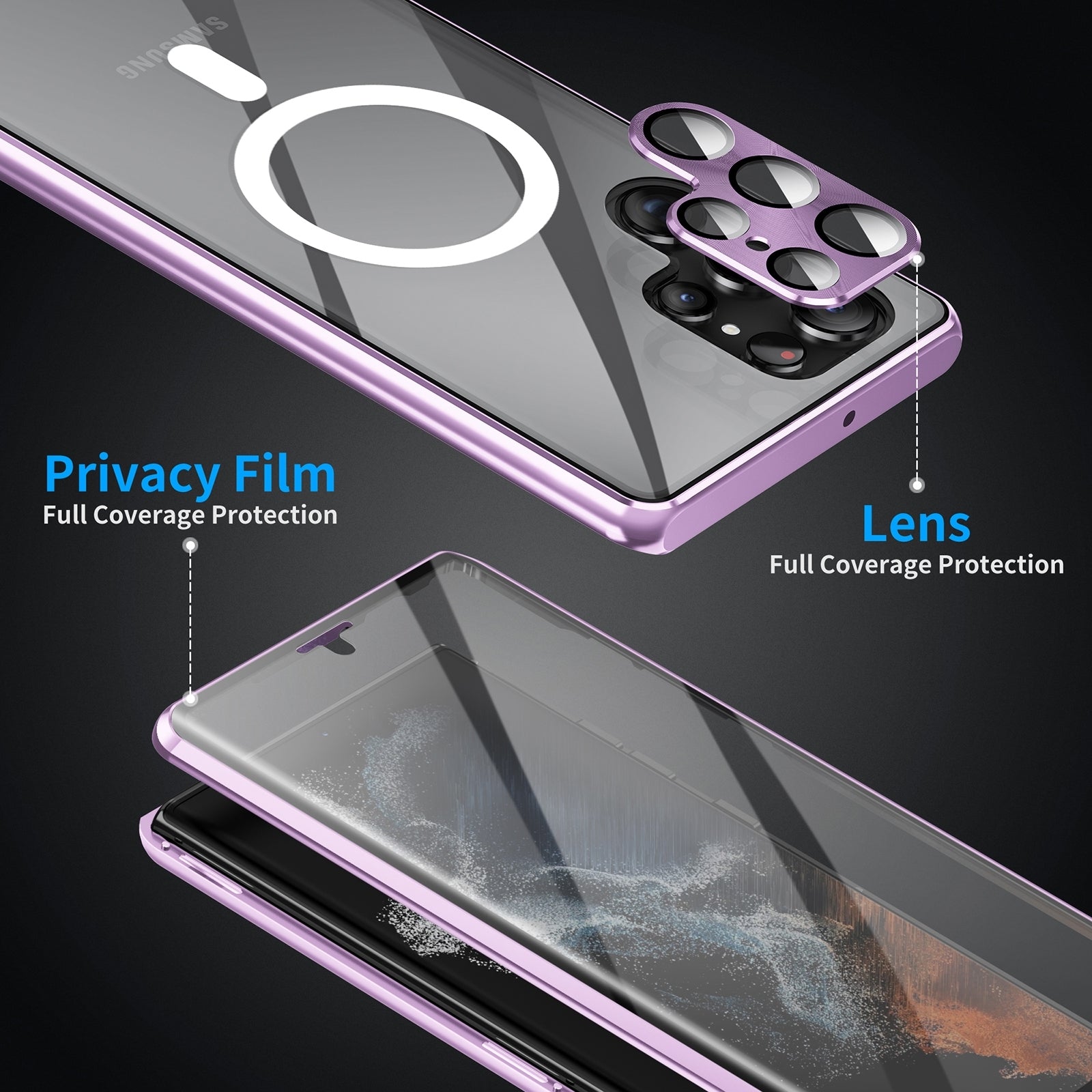 For-Samsung-Galaxy-S24-5G-HD-Full-Cover-Magsafe-Magnetic-Metal-Tempered-Glass-Phone-Case(Silver)