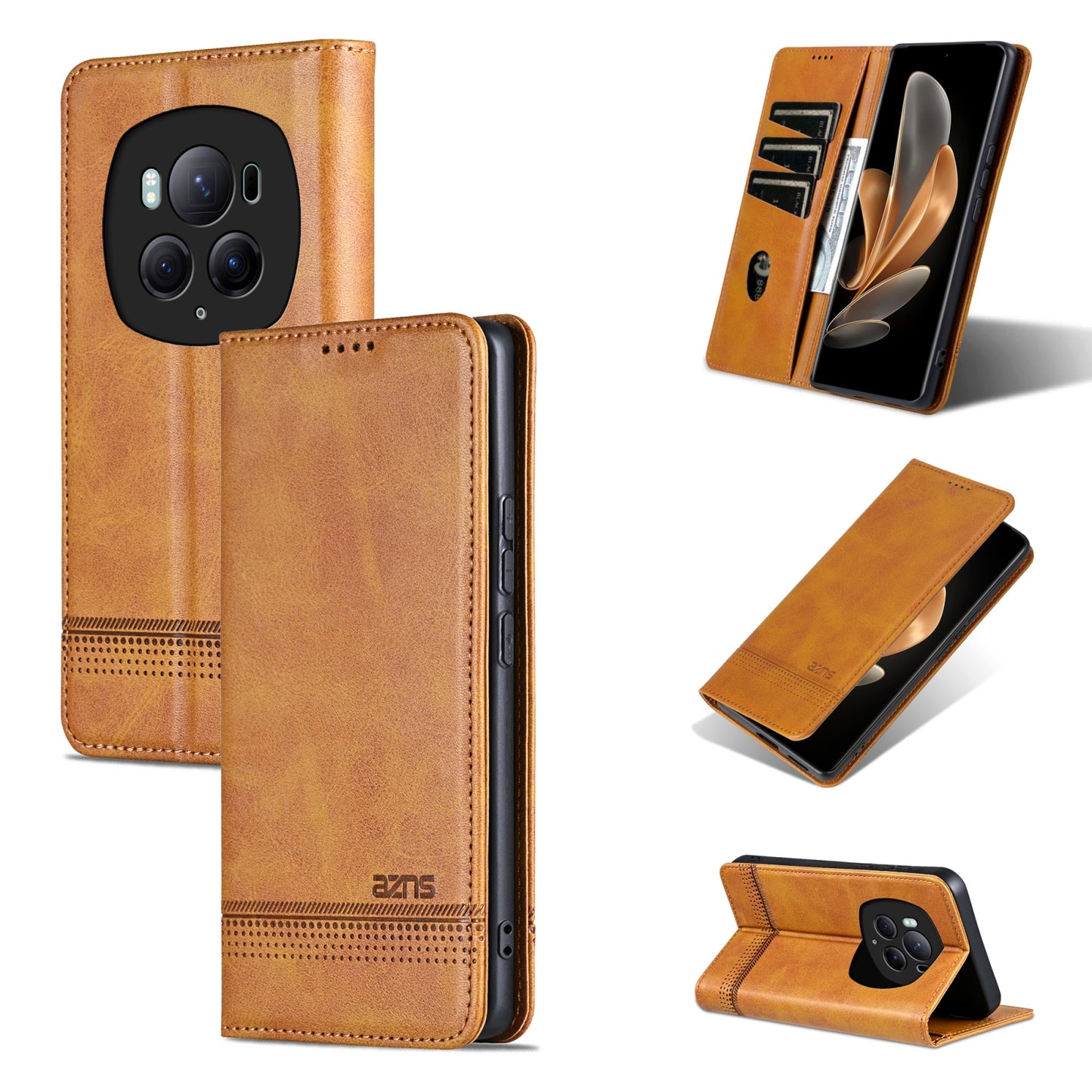 For-Honor-Magic6-Pro-AZNS-Magnetic-Calf-Texture-Flip-Leather-Phone-Case(Light-Brown)