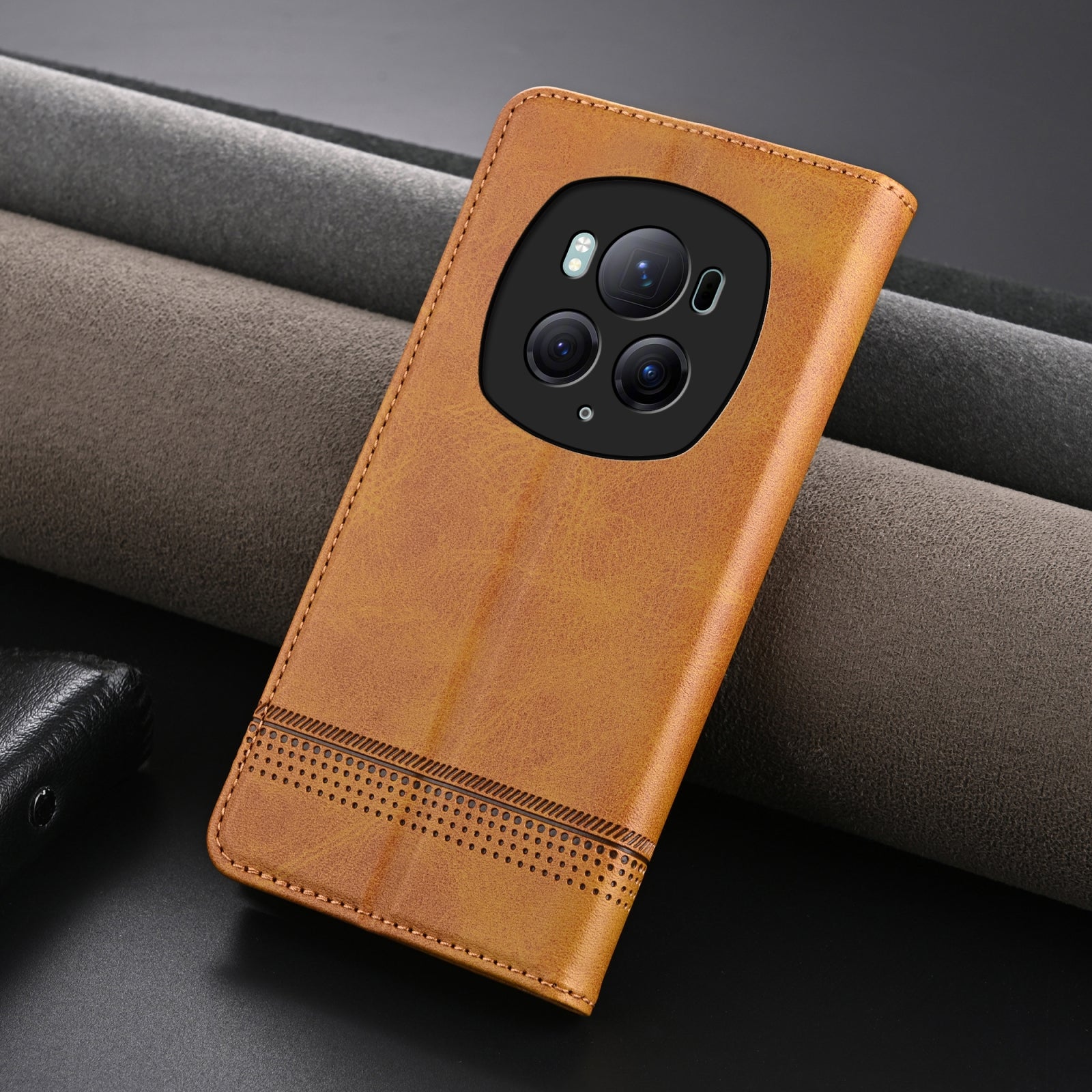 For-Honor-Magic6-Pro-AZNS-Magnetic-Calf-Texture-Flip-Leather-Phone-Case(Light-Brown)