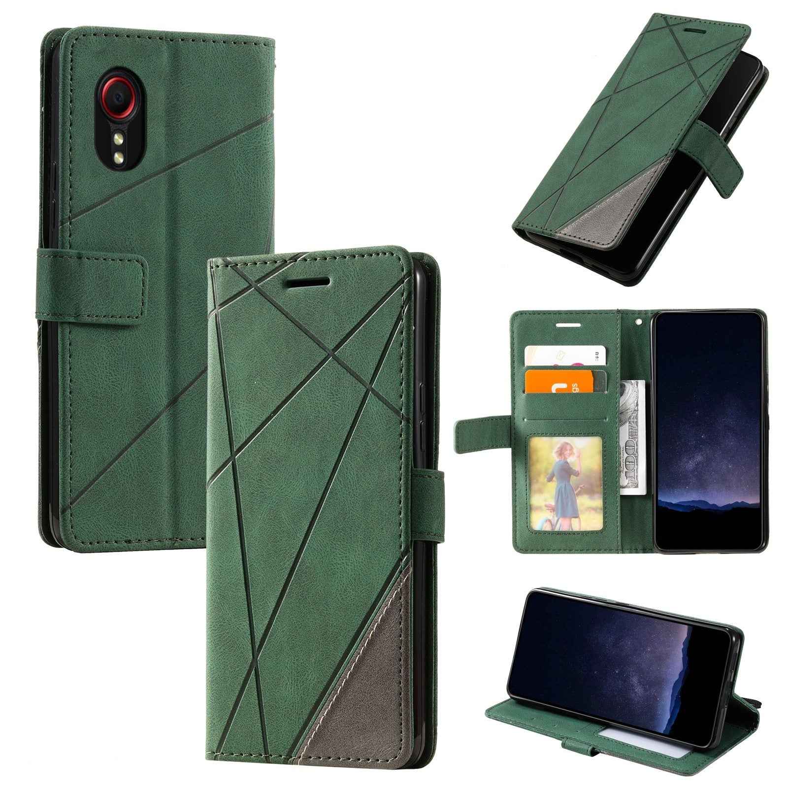 For-Samsung-Galaxy-Xcover-7-Skin-Feel-Splicing-Leather-Phone-Case(Green)