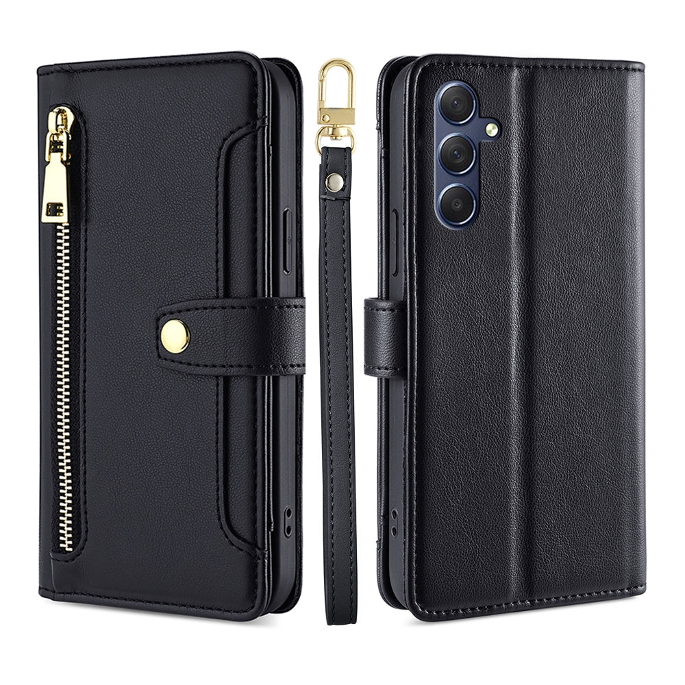 For-Samsung-Galaxy-M54-5G-Sheep-Texture-Cross-body-Zipper-Wallet-Leather-Phone-Case(Black)