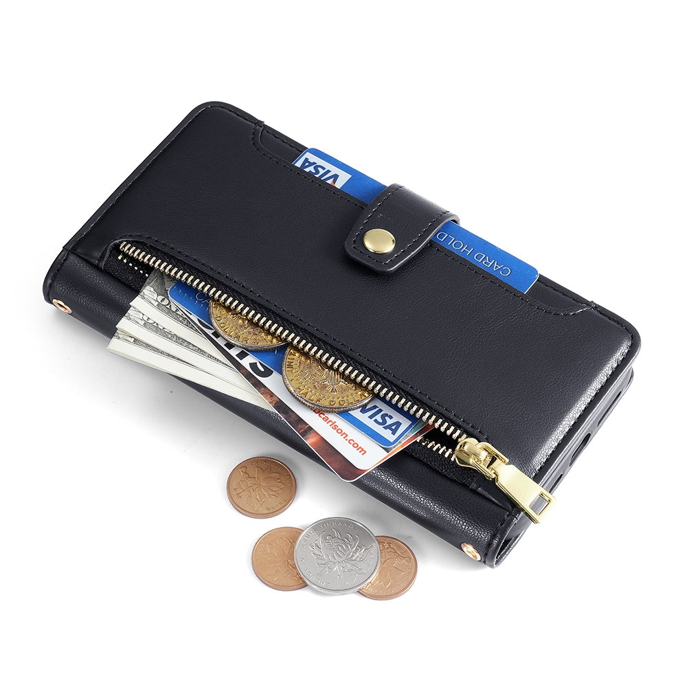 For-Samsung-Galaxy-M54-5G-Sheep-Texture-Cross-body-Zipper-Wallet-Leather-Phone-Case(Black)