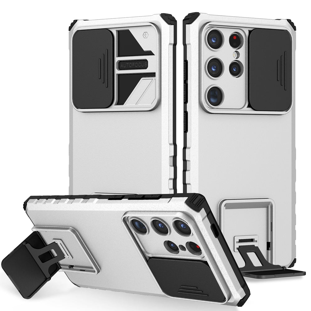For-Samsung-Galaxy-S24-Ultra-5G-Stereoscopic-Holder-Sliding-Camshield-Phone-Case(White)