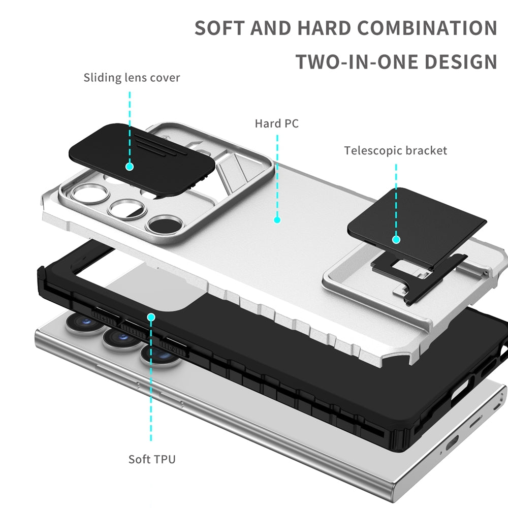 For-Samsung-Galaxy-S24-Ultra-5G-Stereoscopic-Holder-Sliding-Camshield-Phone-Case(White)