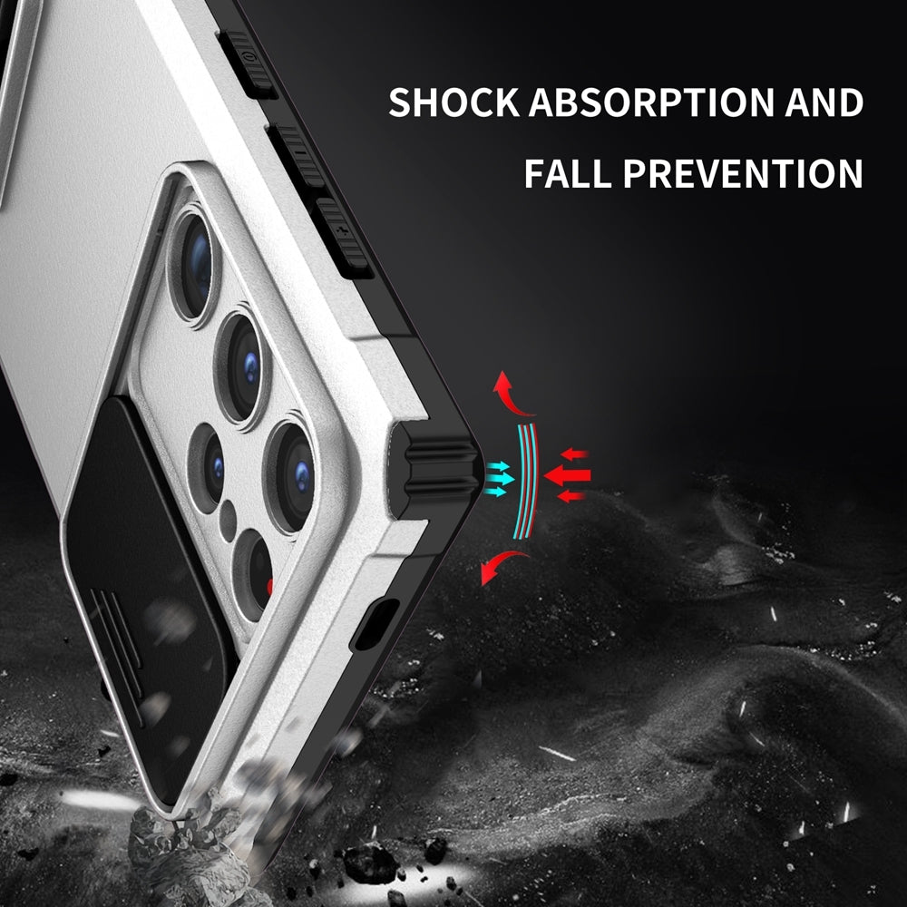 For-Samsung-Galaxy-S24-Ultra-5G-Stereoscopic-Holder-Sliding-Camshield-Phone-Case(White)