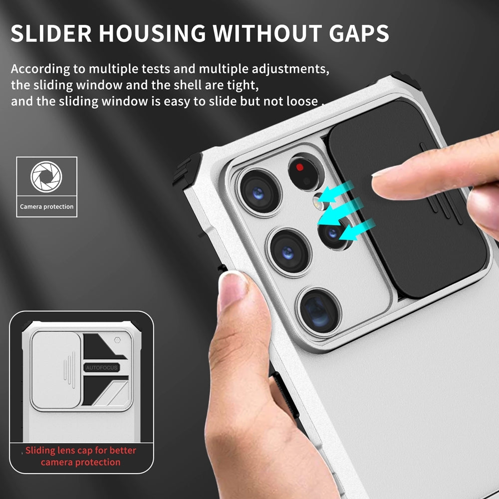 For-Samsung-Galaxy-S24-Ultra-5G-Stereoscopic-Holder-Sliding-Camshield-Phone-Case(White)